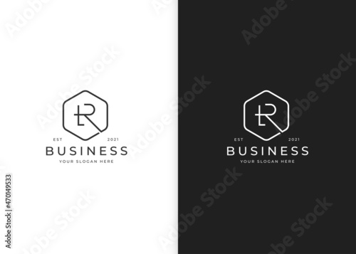 Minimalist letter R logo with geometric shape design template