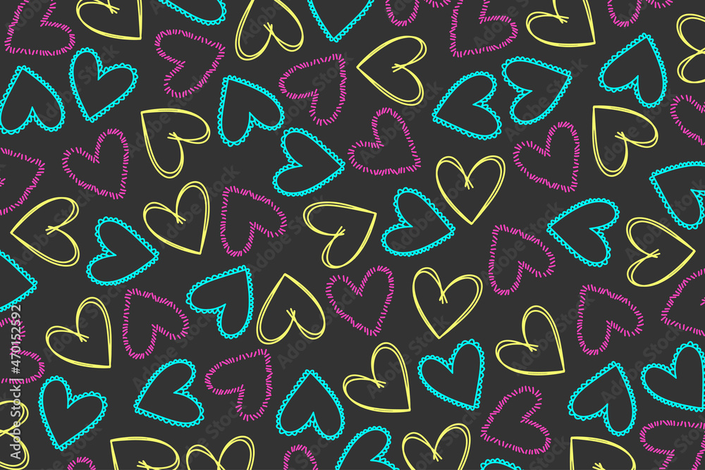 Doodle hearts in seamless pattern for Valentine's day background