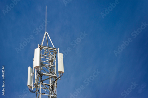 Telecommunications cellphone antennas tower. 5g high speed internet transmitters.