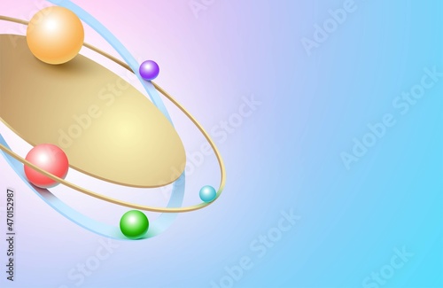 Background Colored balls roll in a gold rinds and circles 3d perspective geometric shape vector
