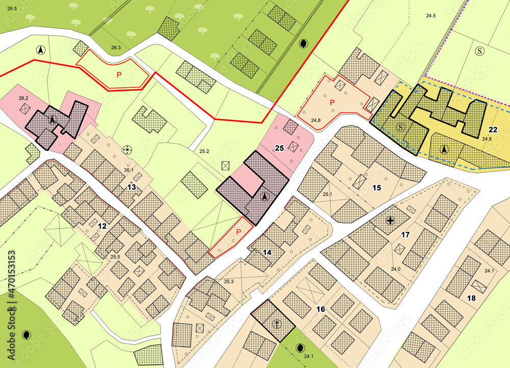 Imaginary General Urban Plan with indications of urban destinations