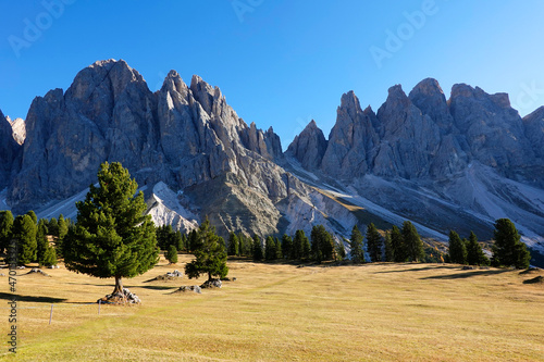 Autumn alpine landscape of Odle Group in the Dolomites, Italy, Europe  photo