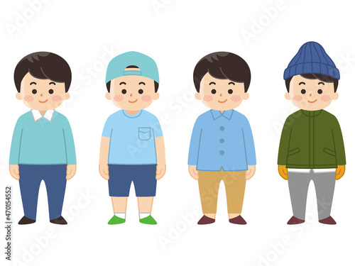 季節毎のコーディネート　服装　若い男性