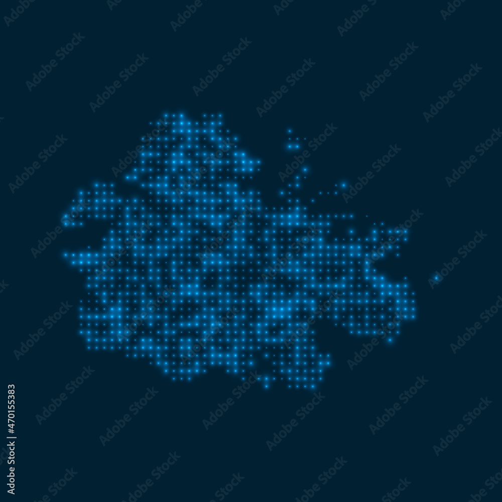 Antigua dotted glowing map. Shape of the island with blue bright bulbs. Vector illustration.