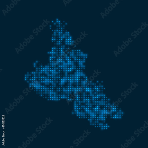 Krk dotted glowing map. Shape of the island with blue bright bulbs. Vector illustration.