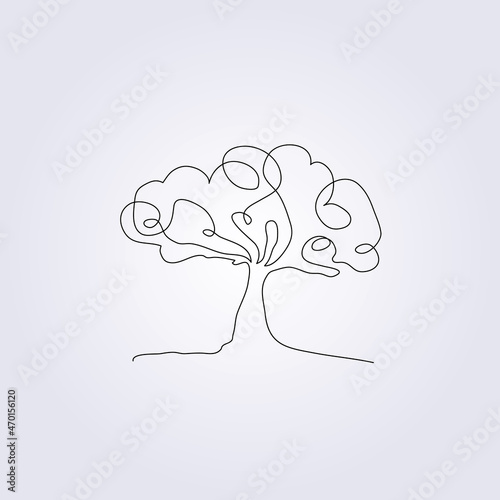 one line continuous oak tree sketch vector illustration design, nature