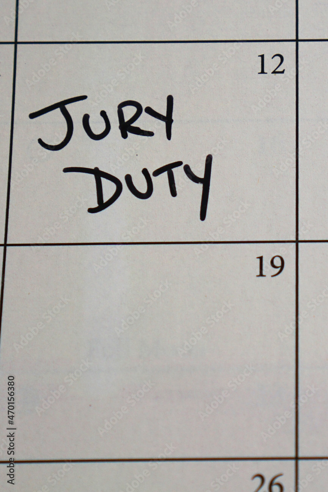 Handwritten calendar reminder for jury duty Handwritten calendar reminder for jury duty
