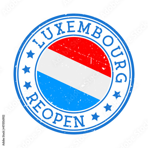 Luxembourg Reopening Stamp. Round badge of the country with the flag of Luxembourg. Reopening after lockdown sign. Vector illustration.