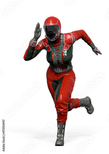 cosmonaut girl is running on white background