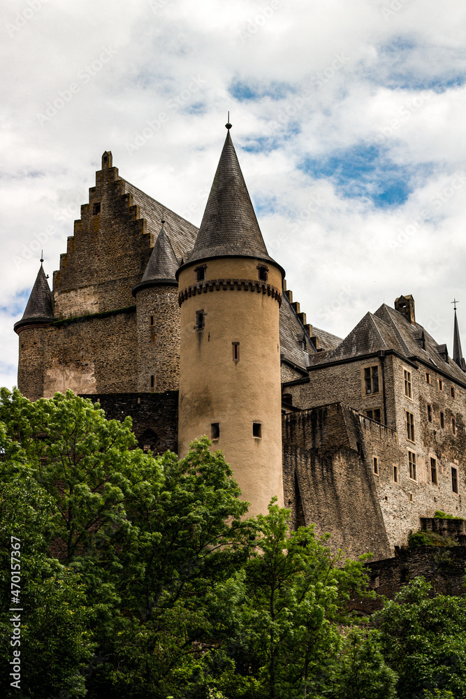 Vianden Castle - the tower of Castle Vianden in Luxembourg. Kasteel van Vianden. 