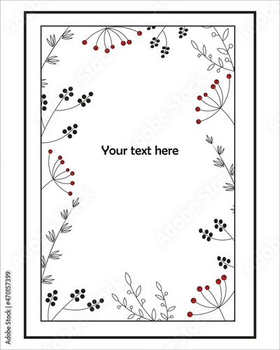 Vector black and white frame with herbs