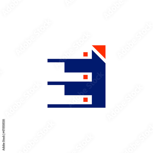 Abstract letter E logo design template. dark blue and orange Color pixel creative sign. Universal vector icons. Digital Data Concepts, vision, data, technology Icons. logo vector template