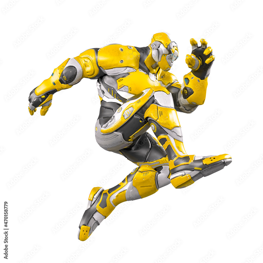 future soldier is jumping in white background future soldier is jumping in white background