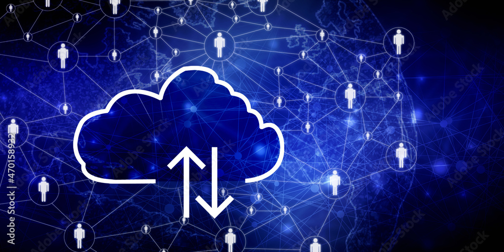 2d illustration uploading downloading arrow with cloud 