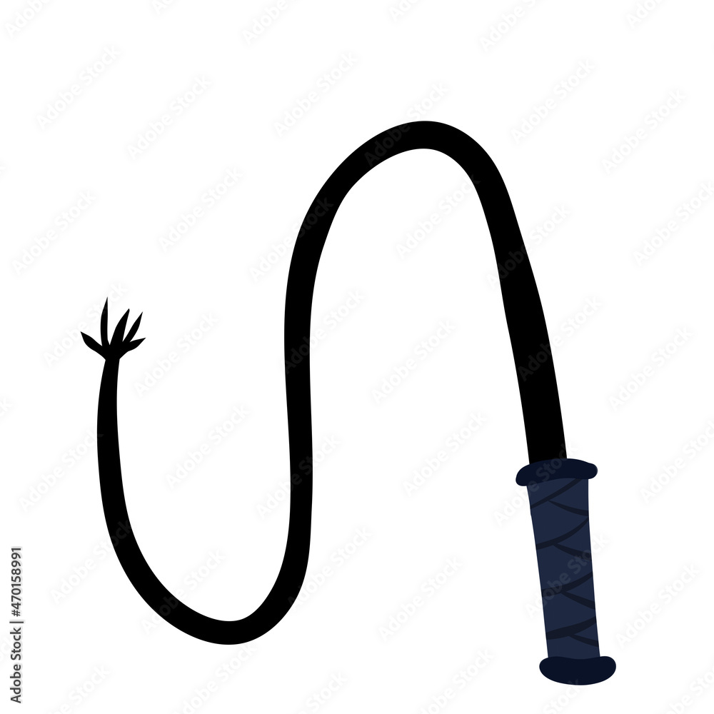 Whip for training an animal. Long cord. Horsewhip of Wild West. Flat cartoon Whip for training an animal. Long cord. Horsewhip of Wild West. Flat cartoon