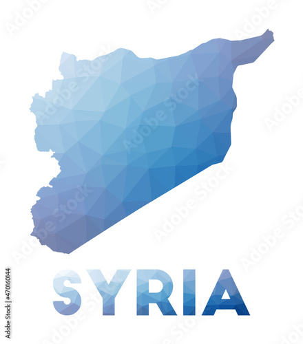 Low poly map of Syria. Geometric illustration of the country. Syria polygonal map. Technology, internet, network concept. Vector illustration.