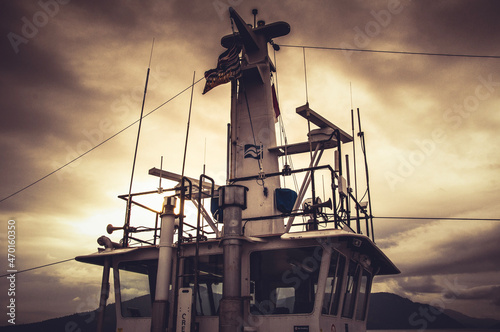 silhouette of a ferry stack