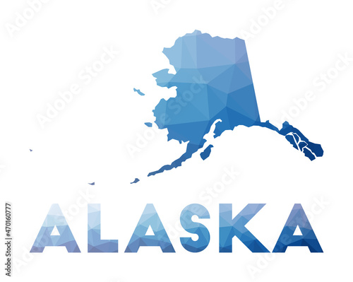 Low poly map of Alaska. Geometric illustration of the US state. Alaska polygonal map. Technology, internet, network concept. Vector illustration.
