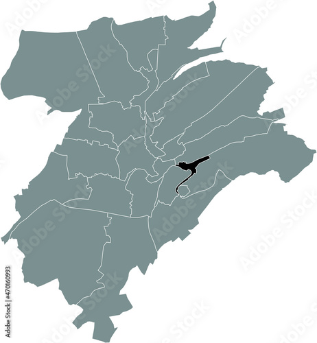 Black location map of the Pulvermühl Quarter inside gray urban districts map of the Luxembourgish capital city of Luxembourg City, Luxembourg photo