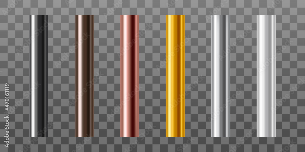 Pipe set isolated on transparent background. Vector cylinder metal tubes. Pipe set isolated on transparent background. Vector cylinder metal tubes.