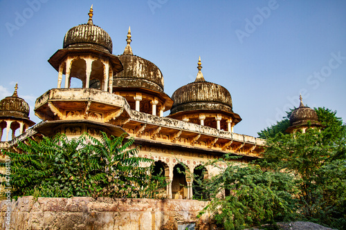 Stone domes in Rajputana style in Rajasthan in India photo