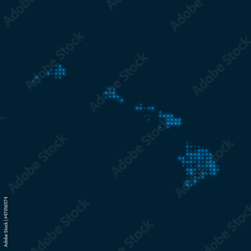 Hawaii dotted glowing map. Shape of the island with blue bright bulbs. Vector illustration.