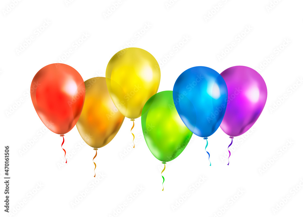 Glossy balloons in rainbow LGBT PRIDE colours isolated on white