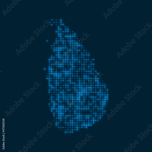 Sri Lanka dotted glowing map. Shape of the country with blue bright bulbs. Vector illustration.