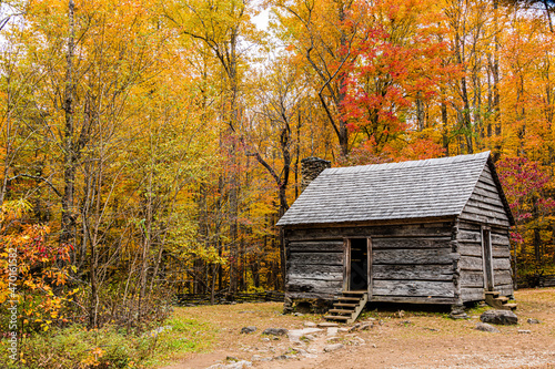 old cabin in autumn