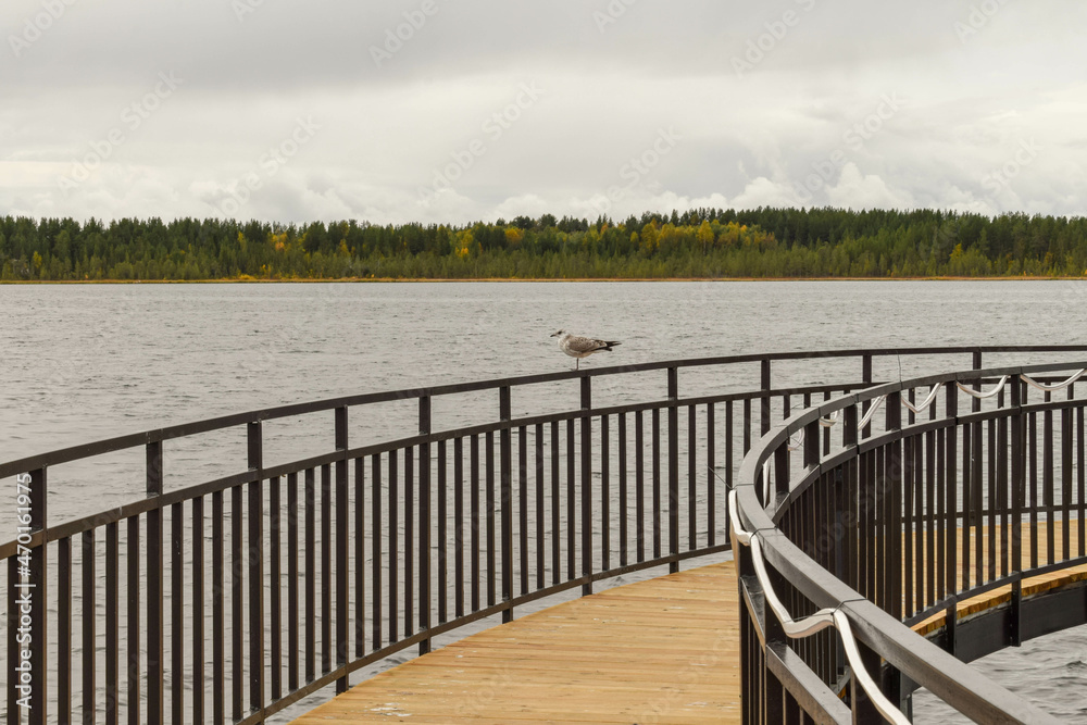 Part of the observation deck by a lake in northern Russia.