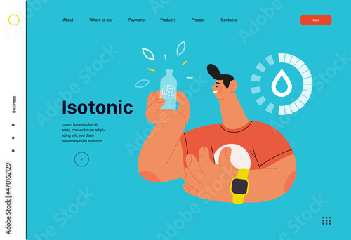 Runner - hydration, a young man with a bottle of isotonic drink, website template