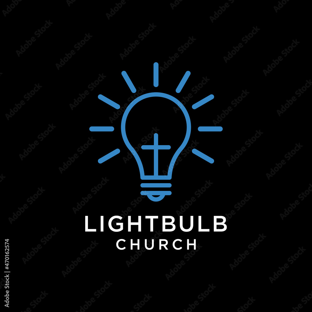 Light Bulb or Lamp with Jesus Christian Cross Logo Design Vector template on a black background. Light Bulb or Lamp with Jesus Christian Cross Logo Design Vector template on a black background.