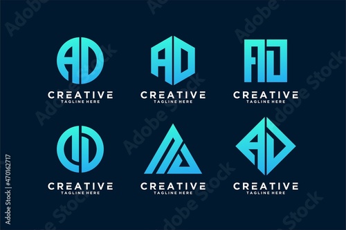 set of icon logo of AD letter design logo