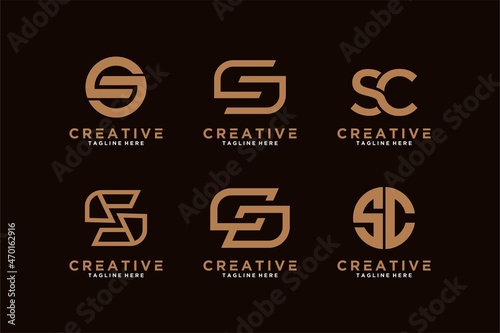 Set bundle letter sc logo design Premium Vector photo