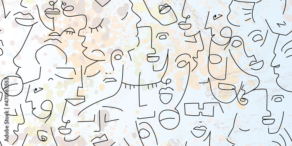 One line drawing. Abstract face seamless pattern. One line drawing. Abstract face seamless pattern.