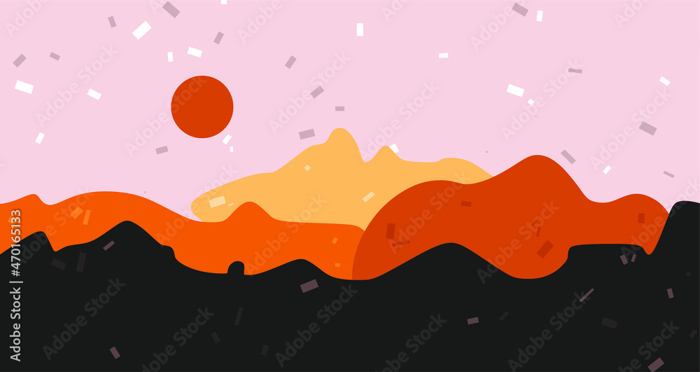 Vector illustration of the desert. Sandy desert. Silhouette icon logo icon of hills, dunes. Mexico, Africa, Arizona. Exotic cacti in the desert. Sand. The sun is over the sands. Sunset. Sunrise Vector illustration of the desert. Sandy desert. Silhouette icon logo icon of hills, dunes. Mexico, Africa, Arizona. Exotic cacti in the desert. Sand. The sun is over the sands. Sunset. Sunrise