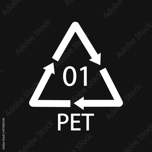 PET 01 recycling code black symbol. Plastic recycling vector polyethylene sign.