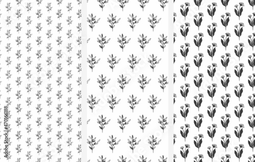 Set of seamless patterns in floral style. Vector illustration for textiles and packaging