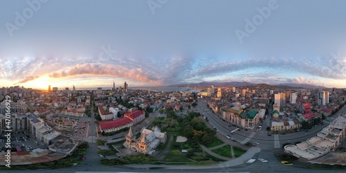 Batumi, Georgia - April 12, 2020: 360 panorama of the city during sunset