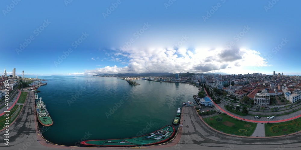 Batumi, Georgia - October 21, 2021: 360 panorama of the seaport