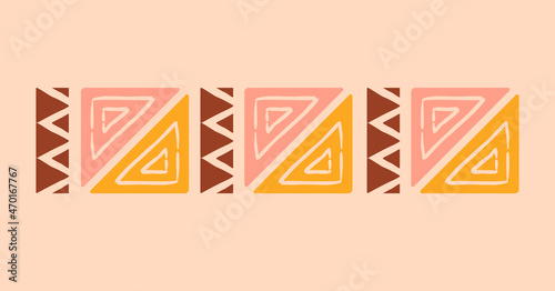 Ethnic pattern concept. Colorful ornament with geometric shapes, triangles and lines. Traditional African design element for logos, social media and fabric printing. Cartoon flat vector illustration