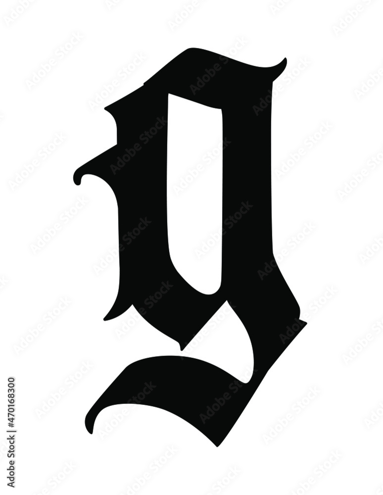 Letter g in the Gothic style. Vector. Alphabet. The symbol is isolated on a white background. Calligraphy and lettering. Medieval Latin letter. Logo for the company. Monogram. Elegant font for a tatto Letter g in the Gothic style. Vector. Alphabet. The symbol is isolated on a white background. Calligraphy and lettering. Medieval Latin letter. Logo for the company. Monogram. Elegant font for a tatto