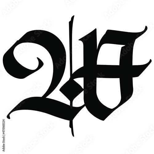 Letter w in the Gothic style. Vector. Alphabet. The symbol is isolated on a white background. Calligraphy and lettering. Medieval Latin letter. Logo for the company. Monogram. Elegant font for a tatto