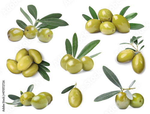 Wallpaper Mural Set with fresh green olives on white background Torontodigital.ca