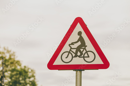 warning sign on the road (bicycle)