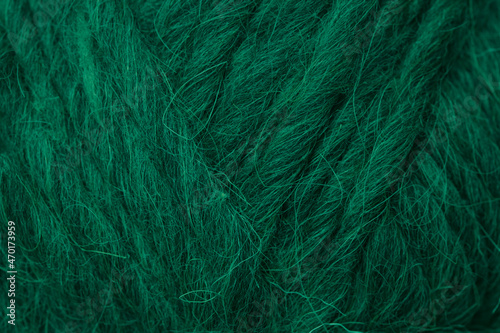 Green wool thread ball, close up