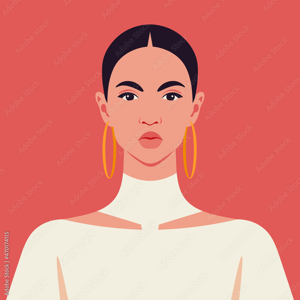 The portrait of angry Latin American woman. The avatar for social media. Vector illustration in flat style The portrait of angry Latin American woman. The avatar for social media. Vector illustration in flat style