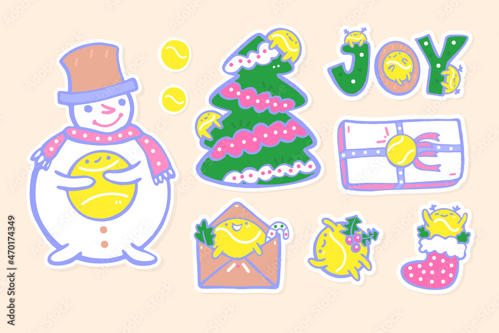 Collection of Christmas illustrations for tennis. Holiday vector