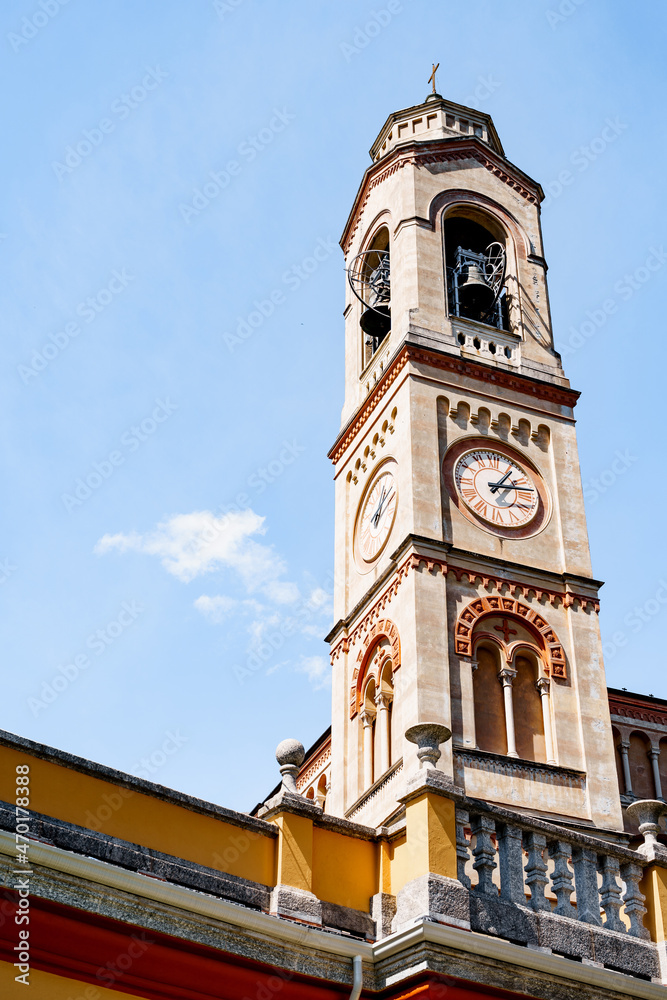 Bell tower of the Church of San Lorenzo. Lake Como, Italy