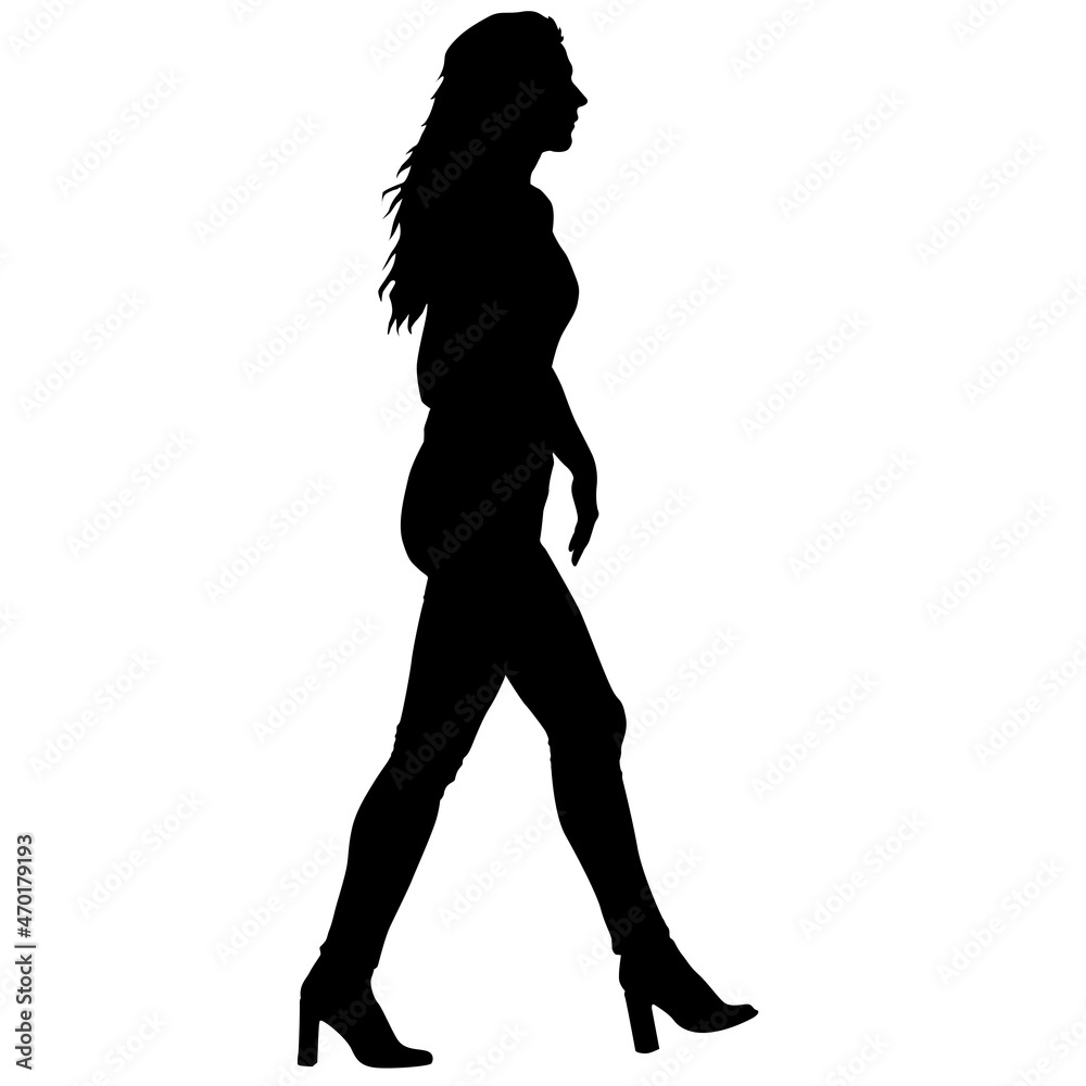Silhouette of a walking women on a white background